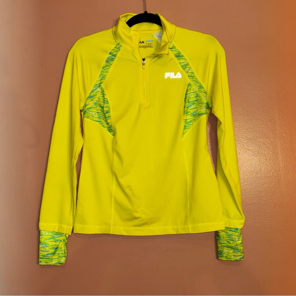 Fila Sport Running Shirt Womens SMALL Yellow 1/4 Zip Performance Activewear Top